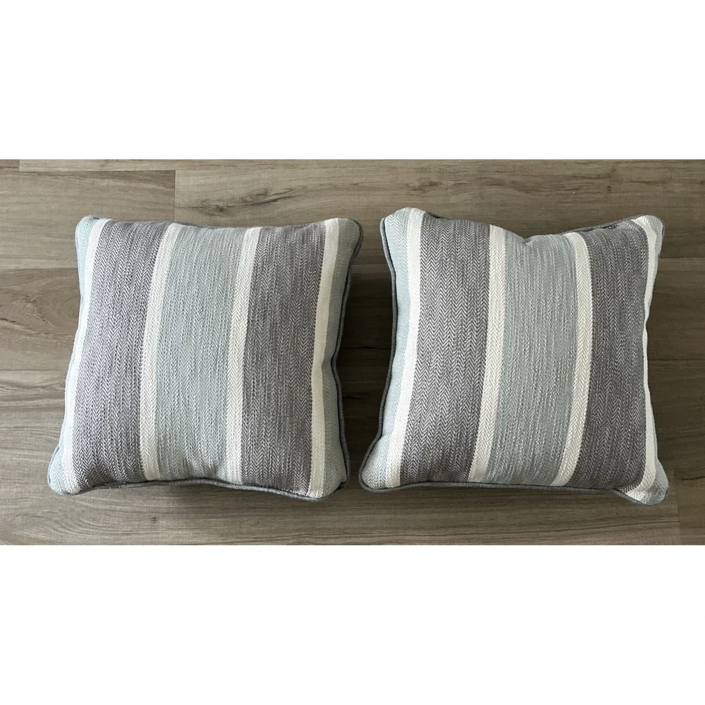 Set of 2 Sage Green Gray Striped Throw Pillows Herringbone Textured Cushions